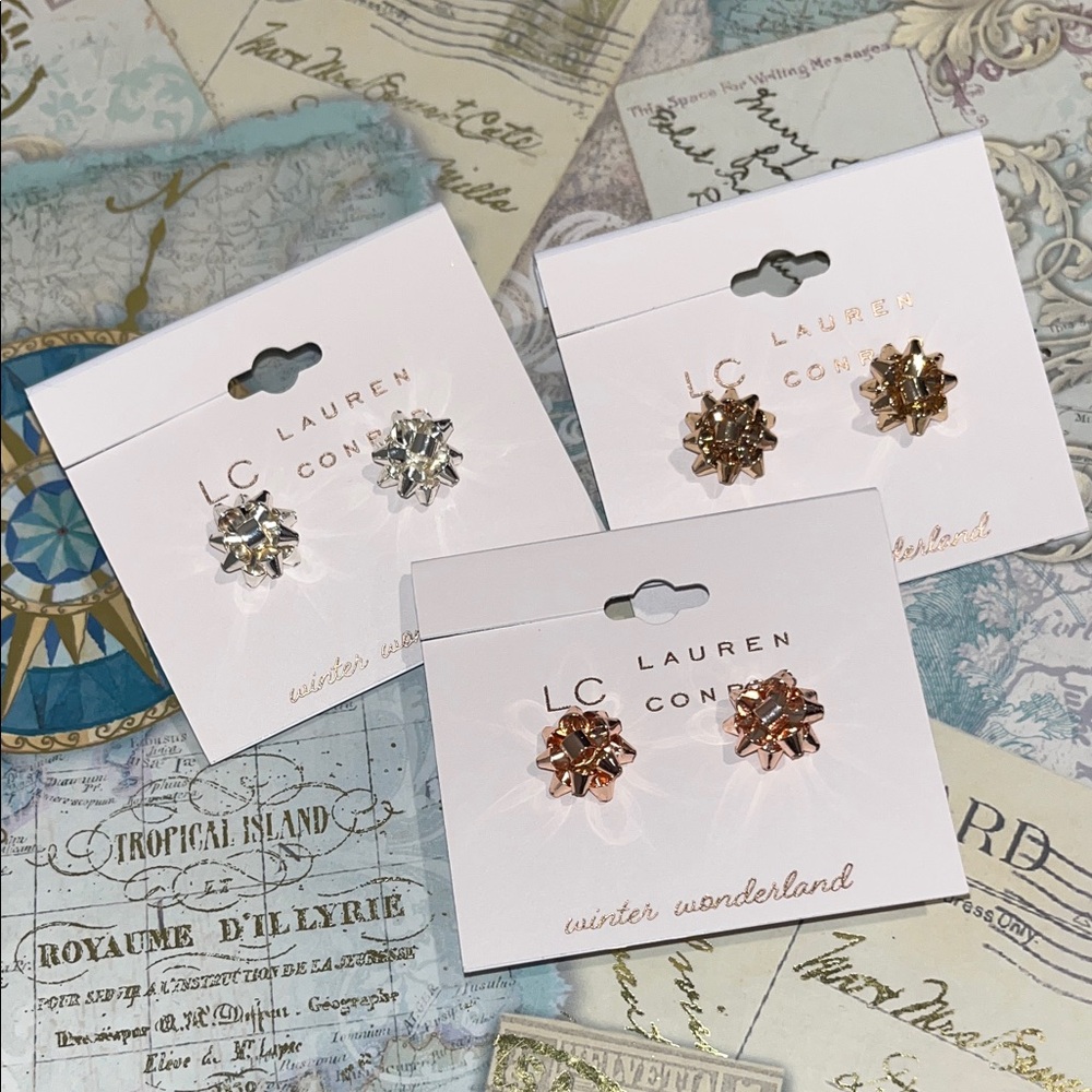 LC Lauren Conrad Gift Wrap Bow Nickel Free
Button Earrings set of 3